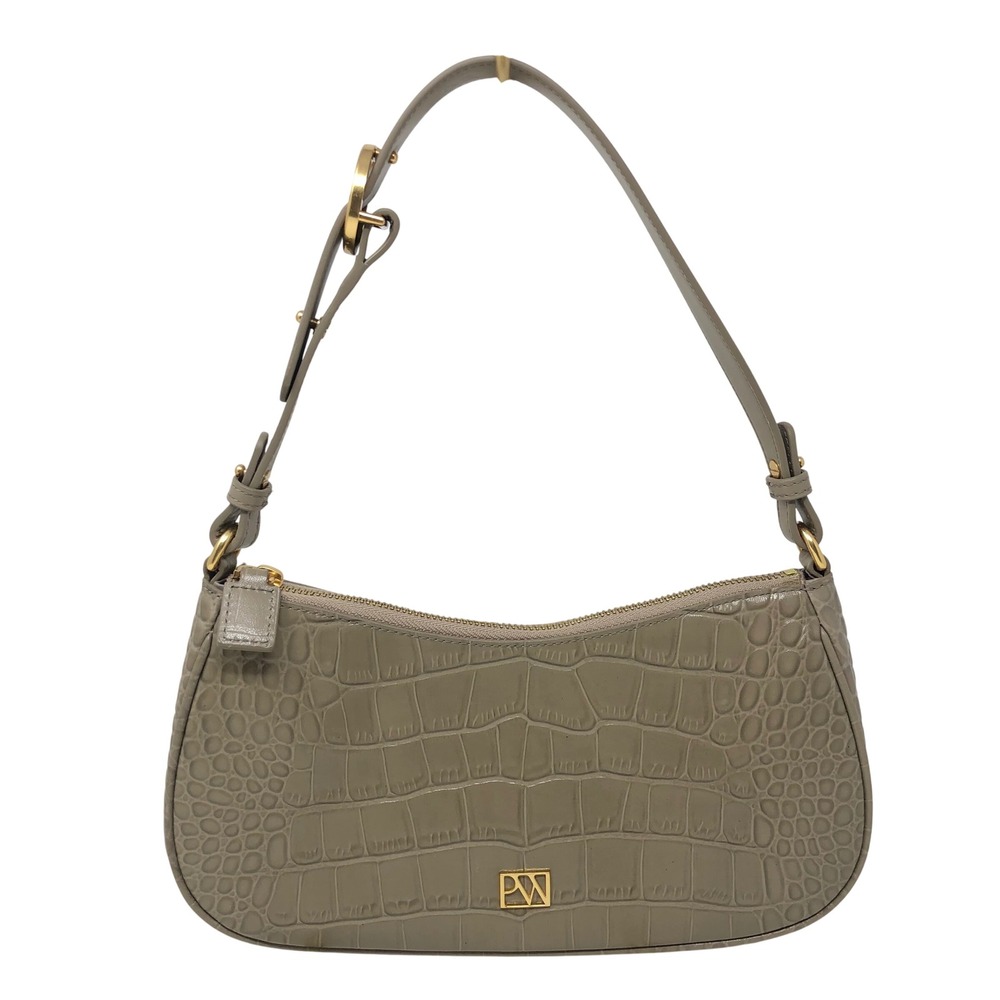 Parisa Wang Madison Baguette Bag Womens Small Taupe Grey Croc Embossed Leather